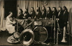 Line of Male Musicians Next to Woman at Piano Benton Harbor, MI House of David Postcard Postcard Postcard