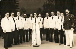 Musicians with White Jackets Line up Behind Woman in White Dress Benton Harbor, MI House of David Postcard Postcard Postcard