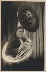 A Man with a Tuba Benton Harbor, MI House of David Postcard Postcard Postcard