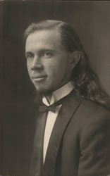 Long-Haired Man in Suit with Bow Tie - Emerald Woodworth Benton Harbor, MI House of David Postcard Postcard Postcard