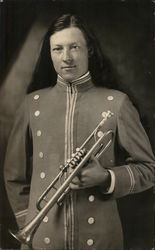 Young Man With Trumpet in Band Uniform Benton Harbor, MI House of David Postcard Postcard Postcard