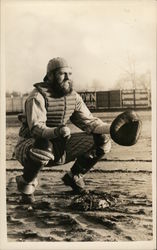 Baseball Catcher Crouching with Ball and Mitt Benton Harbor, MI Postcard Postcard Postcard