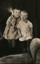 Two Young Children Standing on an Armchair Benton Harbor, MI House of David Postcard Postcard Postcard