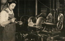 Mechanic with Machines Benton Harbor, MI House of David Postcard Postcard Postcard