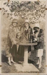 Three Women Wearing Hats and Coats Outdoors, Smiling Benton Harbor, MI House of David Postcard Postcard Postcard