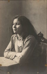 Dark-Haired Woman Seated at Table - Mabel James Sept. 1913 Benton Harbor, MI House of David Postcard Postcard Postcard