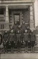 Ten Men Standing on Stairs Benton Harbor, MI House of David Postcard Postcard Postcard