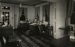 Three Workers at Their Desks in Office Setting Postcard