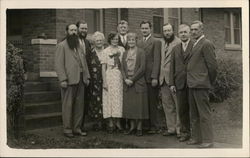 Group Photo of Men and Women in Front of Brick Structure Benton Harbor, MI House of David Postcard Postcard Postcard