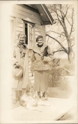 Two Smiling Women Next to House with Collie Postcard