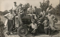 Farm Workers With Tractor Postcard