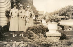 Three Ladies, Smiling, Standing in Front of House Postcard