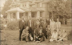 Group of Men, Women and Children In Front of Large House Benton Harbor, MI House of David Postcard Postcard Postcard