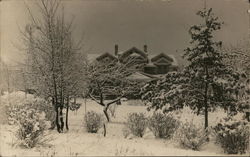 Wide View of House and Trees Covered in Snow Benton Harbor, MI House of David Postcard Postcard Postcard