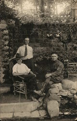 Three Young Men, One in Uniform Postcard