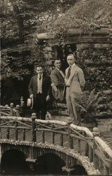 Three Men Standing on a Bridge Benton Harbor, MI House of David Postcard Postcard Postcard