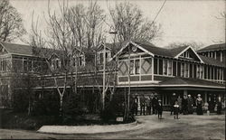 People Standing Outside a House Benton Harbor, MI House of David Postcard Postcard Postcard