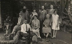 Group Photo of Men and Women Near Pennant: "1929 House of David" Benton Harbor, MI Postcard Postcard Postcard