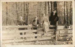 Four People Leaning and Sitting on a Fence Benton Harbor, MI House of David Postcard Postcard Postcard