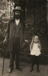 Long-Haired Man with Cane Next to Young Girl with Long Blond Hair House of David Postcard Postcard Postcard