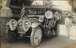 Man Near Ornately Decorated Automobile Postcard