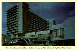 The New Deanville Hotel On Collins Avenue And The Ocean At Night On Miami Beach Florida Postcard Postcard