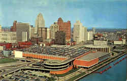 Aerial View Of Detroit's Civic Center And Skyline Michigan Postcard Postcard