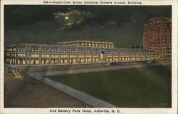 Night-time Scene Showing Grove's Arcade Building And Battery Park Hotel Postcard