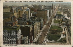 Michigan Boulevard, Looking North, Seen From Aeroplane, Chicago. The Drake Postcard