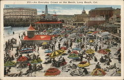 Crowd on the Beach Long Beach, CA Postcard Postcard Postcard