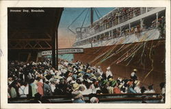 Steamer Day - Huge Crowd on Dock as Ship Arrives Postcard