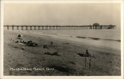 View of Beach and Pier Manhattan Beach, CA Postcard Postcard Postcard