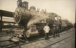 Train on Tracks, Three Men Standing Next to Locomotive Trains, Railroad Postcard Postcard Postcard