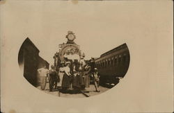 People Standing in Front of Locomotive on Tracks Trains, Railroad Postcard Postcard Postcard