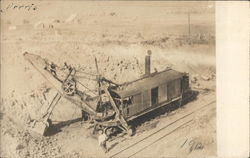 Excavating Alongside Tracks Steam Shovel Postcard