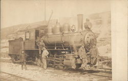 Train Engine and Workers on Tracks Postcard