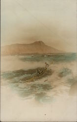 Two Men in aOutrigger at Sea, Tinted Canoes & Rowboats Postcard Postcard Postcard