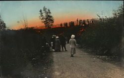 People Watching Lava, Volcano Tinted Postcard