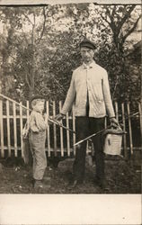 Man and Young Boy with Fishing Poles, Bucket Postcard