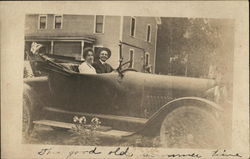 Man and Woman in Automobile with Top Down Cars Postcard Postcard Postcard