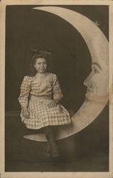 Studio Portrait of Girl on a Paper Moon Moons Postcard Postcard Postcard