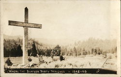 Where Donner Party Perished - 1848-49, Cross Near Trees Death Postcard Postcard Postcard