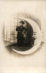 Portrait of Dwarf in Uniform & Paper Moon Moons Postcard Postcard Postcard