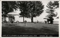 Lawn at Flathers Island Resort, Long Lake Postcard