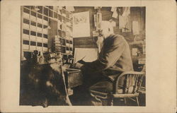 Bearded Gentleman Seated at Desk - Uncle Sam Jenkins Men Postcard Postcard Postcard