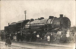 People Standing on Tracks Near Large Black Locomotive "Erie" Elmira, NY Postcard Postcard Postcard