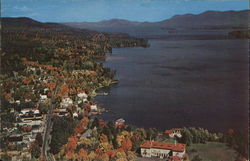 Aerial View Looking North from Lake George Village Postcard