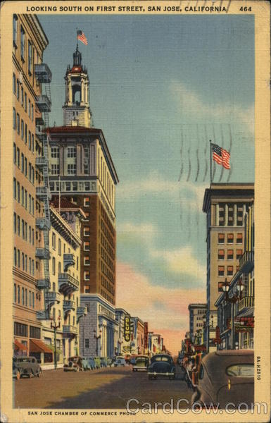 Looking South On First Street San Jose, Ca Postcard