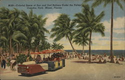 Colorful Scene of Sun and Surf Bathers Under the Palms, Crandon Park Miami, FL Postcard Postcard Postcard