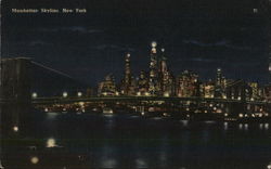 Manhattan Skyline at Night New York, NY Postcard Postcard Postcard